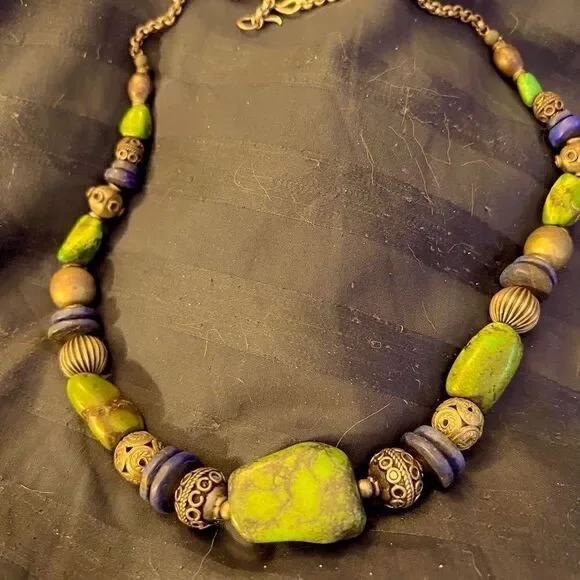 Sterling and semiprecious Nepalese necklace, handmade - Picture 3 of 7